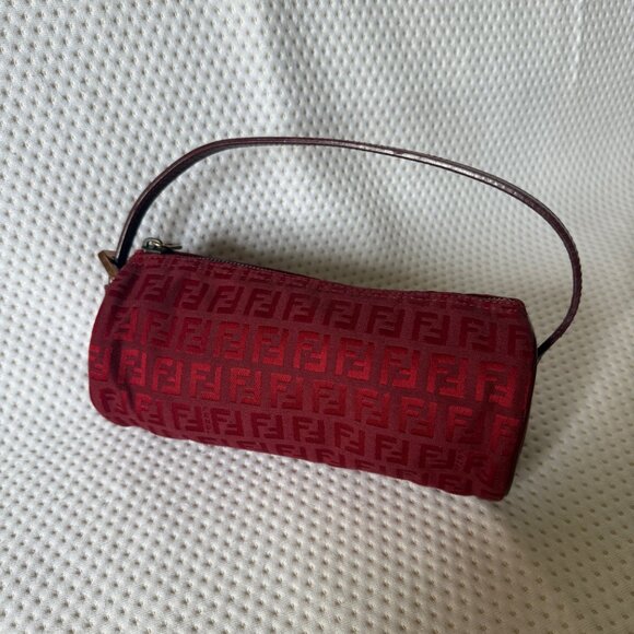 Rare FENDI Zucchino Barrel Pochette Red - Picture 4 of 12